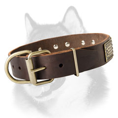 Brass fittings of leather dog collar for Siberian Husky
