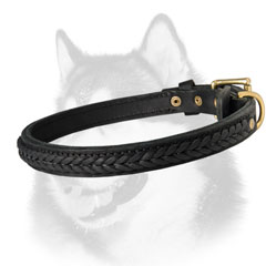 Siberian Husky leather dog collar for walking in style