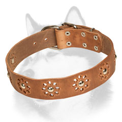 Handmade leather Siberian Husky collar for daily walking
