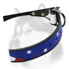 Siberian Husky leather dog collar painted with buckle closure