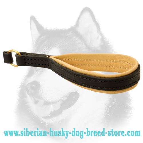 Siberian Husky leather dog leash with padded handle