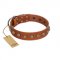 "Dogue-Vogue" FDT Artisan Tan Leather Siberian Husky Collar with Engraved Chrome-plated Studs