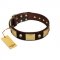 "Heavy Metal" FDT Artisan Brown Leather Siberian Husky Collar with Old Bronze-like Skulls and Plates
