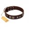 "Object of Virtu" FDT Artisan Brown Leather Siberian Husky Collar with Old Silver-like Square Studs and Pyramids