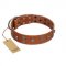 "Road Rider" FDT Artisan Tan Leather Siberian Husky Collar with Old Silver-like Skulls and Medallions