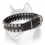 Exclusive "Caterpillar" Design Leather Dog Collar for Siberian Husky