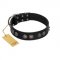 "Silver Medallions" Mod FDT Artisan Black Leather Siberian Husky Collar with Round Plates