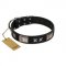 "Pitch Dark" FDT Artisan Black Leather Siberian Husky Collar with Stars and Plates