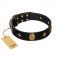 "Star Powder" FDT Artisan Black Leather Siberian Husky Collar with Ovals and Stars - 1 1/2 inch Wide