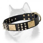 Designer Leather Dog Collar with Plates and Spikes for Siberian Husky