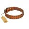 "Terra-cotta" FDT Artisan Tan Leather Siberian Husky Collar with Two Rows of Studs