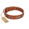 "Woofy Majesty" FDT Artisan Tan Leather Siberian Husky Collar with Round Silver-like Plates