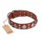 "Magic Squares" FDT Artisan Tan Leather Siberian Husky Collar with Silver-like Decor