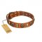 "Strike of Rock" FDT Artisan Tan Leather Siberian Husky Collar with Plates and Medallions with Skulls