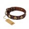 "Golden Square" FDT Artisan Brown Leather Siberian Husky Collar with Large Squares