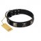 "Sea Rover" Embellished FDT Artisan Black Leather Siberian Husky Collar with Chrome Plated Crossbones and Plates