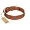 "Foxy Nature" FDT Artisan Tan Leather Siberian Husky Collar with Chrome Plated Brooches