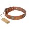 "Catchy Look" FDT Artisan Decorated Tan Leather Siberian Husky Collar
