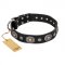 "Black Tie" FDT Artisan Leather Siberian Husky Collar with Old Silver-like Decorations