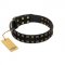 "Refined Pattern" FDT Artisan Black Leather Siberian Husky Collar with Two Rows of Stunning Decorations