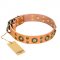 'Sophisticated Glamor' FDT Artisan Siberian Husky Tan Leather Dog Collar with Luxury Old-Bronze Plated Decorations