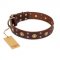"Caprice of Fashion" FDT Artisan Brown Leather Siberian Husky Collar with Round Decorations