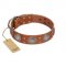 "Far Star" FDT Artisan Tan Leather Siberian Husky Collar with Engraved Studs