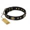 "High Fashion" FDT Artisan Studded with Plates Black Leather Siberian Husky Collar