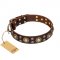 'Flower Melody' FDT Artisan Brown Leather Siberian Husky Collar with Mixed Studs