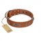 "Brave Spirit" Handmade FDT Artisan Designer Tan Leather Siberian Husky Collar with Shields