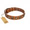 "Golden Epoch" FDT Artisan Tan Leather Siberian Husky Collar with Old Bronze-plated Medallions and Conchos