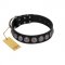 "Black Raven" Handmade FDT Artisan Black Leather Siberian Husky Collar with Silver-Like Adornments