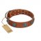 "Blue Sands" FDT Artisan Tan Leather Siberian Husky Collar with Silver-like Studs and Round Conchos with Stones