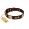 "Sense of Freedom" FDT Artisan Brown Leather Siberian Husky Collar with Old Bronze-Plated Studs and Plates