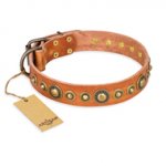 "Feast of Luxury" FDT Artisan Tan Leather Siberian Husky Collar with Old Bronze Look Circles