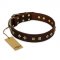 "Fashion Studs" FDT Artisan Decorated Leather Siberian Husky Collar with Old Bronze-Plated Steel Hardware