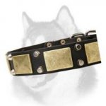 Leather Dog Collar with Plates and Cones Decoration for Siberian Husky