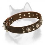 Leather Siberian Husky Collar with Conchos Ornament