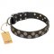 "Romantic Breeze" FDT Artisan Black Leather Siberian Husky Collar - 1 1/2 inch (40 mm) wide