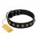 "Inky Prettification" FDT Artisan Black Leather Siberian Husky Collar with One Row of Studs