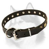 Leather Dog Collar With Circles Adornment for Siberian Husky