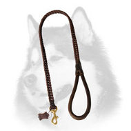 Braided Leather Dog Leashes for Siberian Husky with Rounded Handle