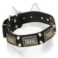 High Quality Fashion Leather Dog Collar for Siberian Husky with Plates and Cones