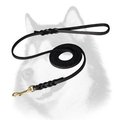 Soft Premium Leather Dog Leash for Siberian Husky with Braided Ends