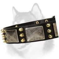 Leather Collar With Vintage Massive Plates and Spikes for Siberian Husky