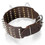 Fashion Spiked and Studded Siberian Husky Leather Dog Collar Wide