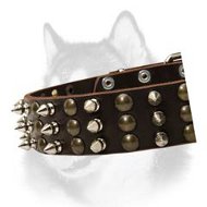 Siberian Husky Leather Dog Collar with Mixed Adornment