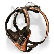 Adjustable Leather Harness for Siberian Husky with Unique Painting