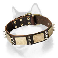 Vintage Siberian Husky Dog Collar with Spikes and Plates Adornment