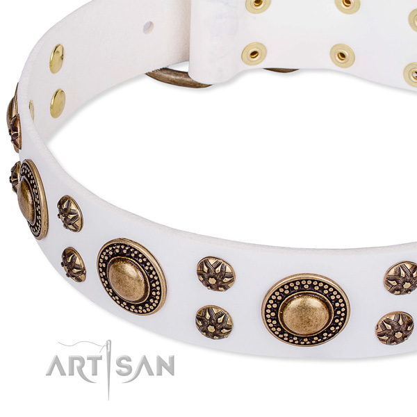 Natural genuine leather dog collar with top notch studs